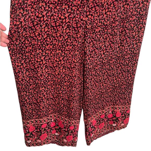 Free People Boho Red Black Floral Crop Jumpsuit Size Medium - Picture 5 of 13